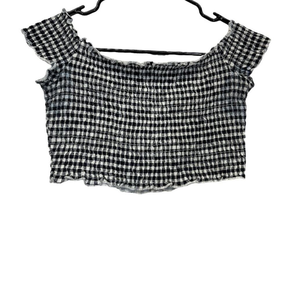 H&M Divided Black & White Gingham Baby Tee Crop Top Size S